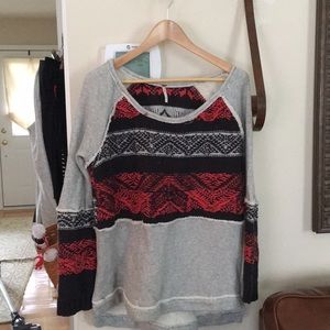 Free People Bohemian Red and Blue Sweater Large